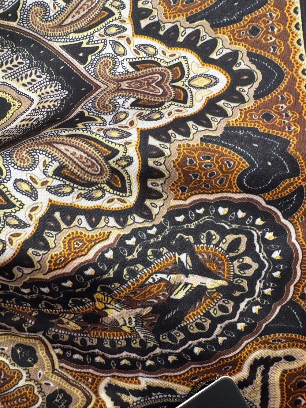 Paisley Satin Scarf in Black & Gold Tones. NEW in bag